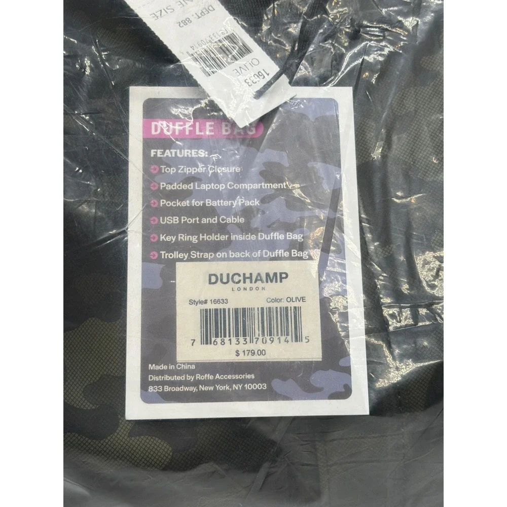 Duchamp London Camo PU Duffle Bag Olive Green 16633 USB Port Laptop Sleeve NEW